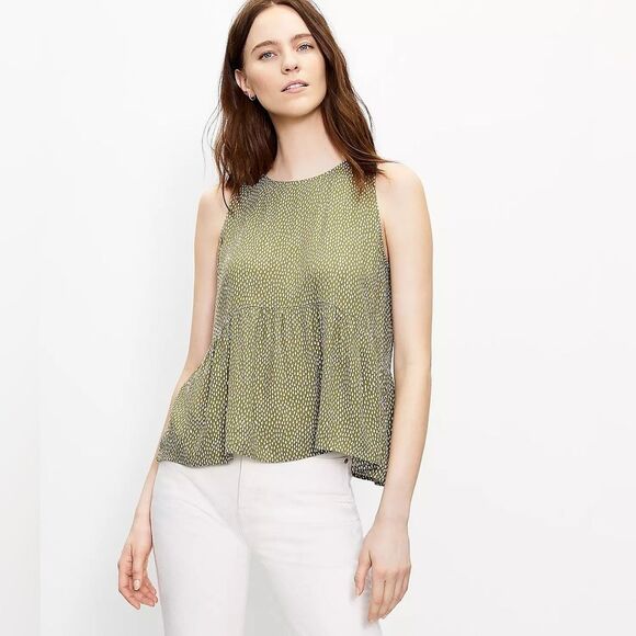 Loft Mosaic Button Back Peplum Shell Green and White Sleeveless Blouse SZ XS - Picture 1 of 7